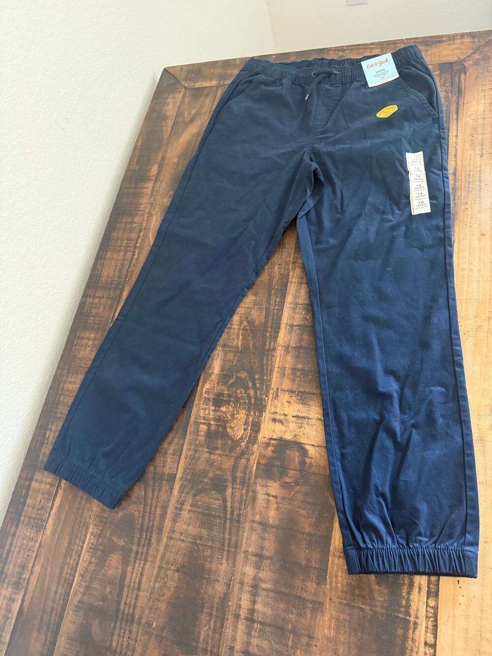 Cat & Jack Boys Jogger Pants Size 16 Navy Blue NWT Reinforced Knee